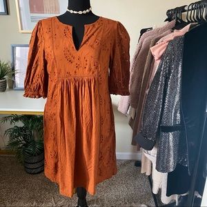 Universal Thread Rust Eyelet Embroidery Boho style Dress Size M